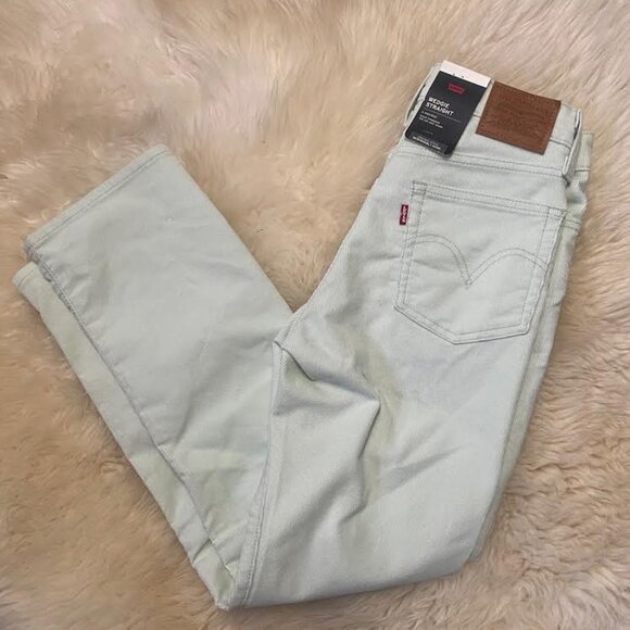NWT $98 LEVI'S Women 26x28 WEDGIE STRAIGHT FIT CORDUROY Cropped PANTS Jeans MINT - Picture 5 of 10